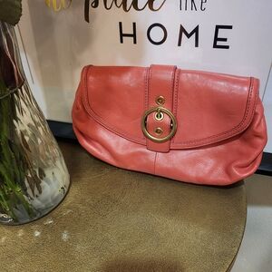 Coach Pink Leather Clutch with Gold Accent